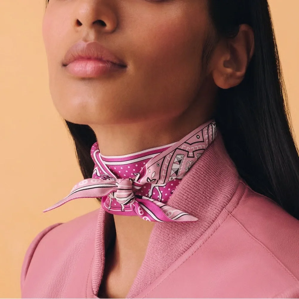 NWT Hermes Fuchsia/Vieux Rose/Blanc Cheval De Coeur Bandana Twilly - Picture 7 of 7
